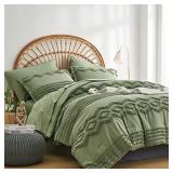 Sage Green Tufted Comforter Set Queen Size 7 Piece
