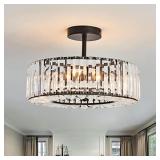 DAFKOS 4 Lights Modern Crystal Chandelier Black Ro