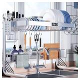 VNKZI Over Sink Dish Drying Rack, 2 Tier Full Stai