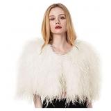 Women Ostrich Fur Feather Small Shawl Cape for Wed