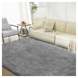Luxury Rug, 4x6 Grey Fluffy Shag Area Rug for Livi