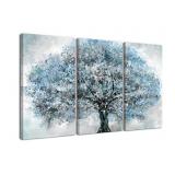 Big Tree Wall Art,3 Piece Blue Tree Nature Canvas