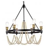 TOCHIC Black and Gold Wagon Wheel Chandelier, Rust