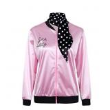ZIFUNMUR 1950s Pink Satin Jacket with Neck Scarf W
