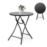 Tangkula 23 Inches Round Folding Table, Outdoor Pa
