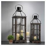 Glitzhome Farmhouse Wood Metal Lanterns Decorative