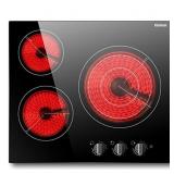 Karinear 24'' Electric Cooktop 3 Burners Ceramic C