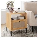 Masupu Rattan Nightstand,Modern Boho Farmhouse Woo