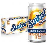 Sunkist Zero Sugar Orange Soda, 12 fl oz cans, 12