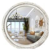 dwellington Rustic Round Wall Mirror, 24 Inch Wood