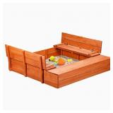 Kids Wooden Sandbox with Cover and Foldable Storag