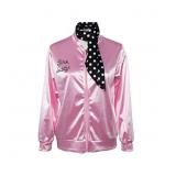 INTERMING Womens 1950s Pink Satin Jacket with Neck