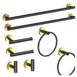 Cilee 8 Piece Black and Gold Bathroom Hardware Set