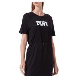 DKNY Women's S/S Logo Drawstring Waist Dress, Blac