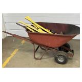 Two Tire Wheelbarrow w/ Tools, Clippers, Axe, Etc.