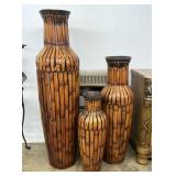 (3) Oversized Two Piece Bamboo Style Urns