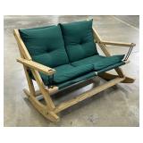 Pine Rocking Love Seat w/ Green Pillows