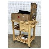 Wooden Kitchen Cart w/ Utensils, Boards, Etc.