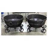 (2) "Dipendu" Wrought Iron Kadai Fire Pits