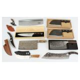 Group of (10) Cleavers, Knives, & Pizza Cutter