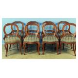 Set of 8 Rose Carved Walnut Chairs w/ Hip Rest
