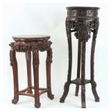 (2) Chinese Carved Pedestals w/ Marble Inserts