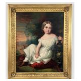 "Girl w/ Birdcage" Circa 1835 O/C Painting