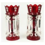 Pair of 19th C. Bohemian Ruby Lusters