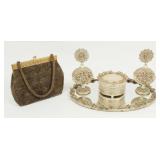 Ladies Mid Century Dresser Set & Purse