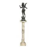 White Marble Pedestal with Greek Key Circa 1900