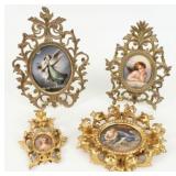 (4) Hand Painted Porcelain Plaques In Rocco Frames