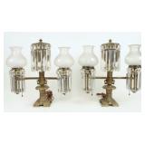 Pair  Aragon Lamps w/ Cut Satin Shades Mid 19th C