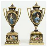 Pair Royal Vienna Style Porcelain Urns