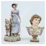 (2) German Porcelain Figure & Bust