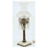 Antique Brass, Marble & Crystal Astral Lamp