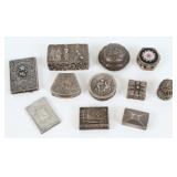 (9) Sterling Silver Pill Boxes Etc & .800 Pill Box