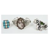 (2) Native American Sterling Rings & Cuff Bracelet