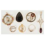 Group 14K Yellow Gold Pins and Amethyst Pendant