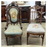 (2) Victorian Parlor Chairs w/ Needle Point Seats