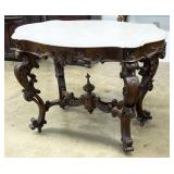 Heavily Carved Victorian Mahogany Marble Top Table