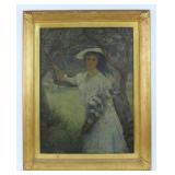 Anna L. Stacey (1865-1943) "Lady w/ Flowers" O/C