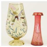 Enameled Decorated Vases, Bohemian & Moser Style