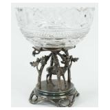 Cut Glass Bowl with Indian Chief & Stand w/ Deer
