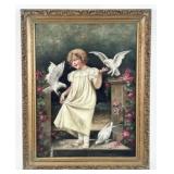 Arno V Riesen (1865-1929) Girl w/ Birds O/C, 1910