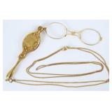 Victorian 14K Gold Folding Lorgnette Glasses
