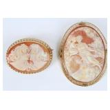 (2) 14K Yellow Gold Filigree Cameo Brooches