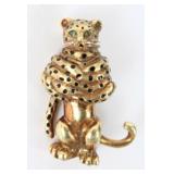 18K Yellow Gold Leopard Pendant w/ Emerald Eyes