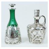 Two Sterling Silver Overlay Brandy Decanters