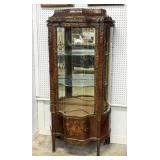 French Curio w/ Marquetry Flower Inlay & Bronze