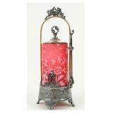 Fenton Cranberry Daisy & Fern Pickle Castor